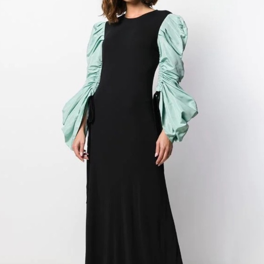 NWT Tory Burch Taffetta long gathered puff sleeve evening cocktail maxi dress